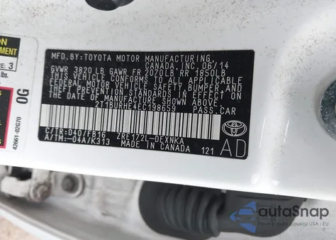2014 Toyota Corolla Le from USA, damaged, VIN 2T1BURHE4EC198659